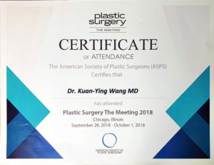 The American Society Of Plastic Surgeons Certifies王冠穎醫師